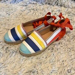 Kate Spade Colorful Striped Platform Espadrilles with Ribbon Ties